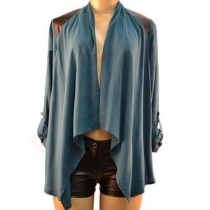 Vegan Leather Shoulders Wrap Cardigan